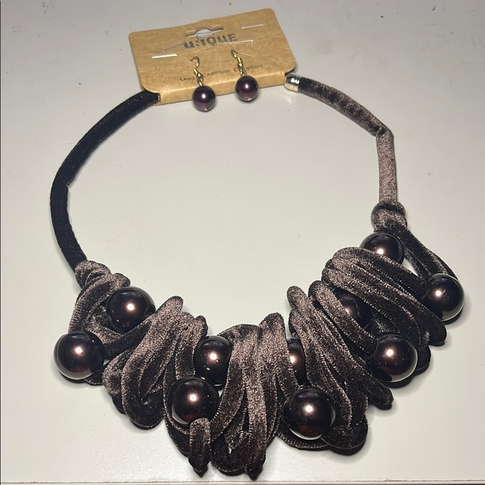 Unique Brown Statement Necklace with Chunky Elements